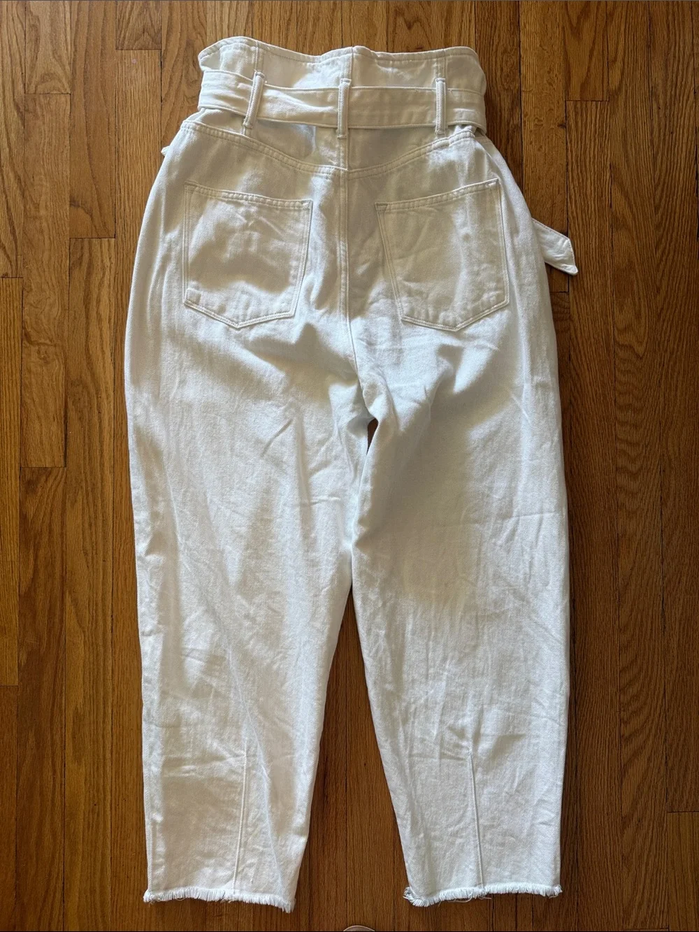 All Saints sz 8 High-Waist Paperbag Tie-Waist Pants Jean— White cinch good cond